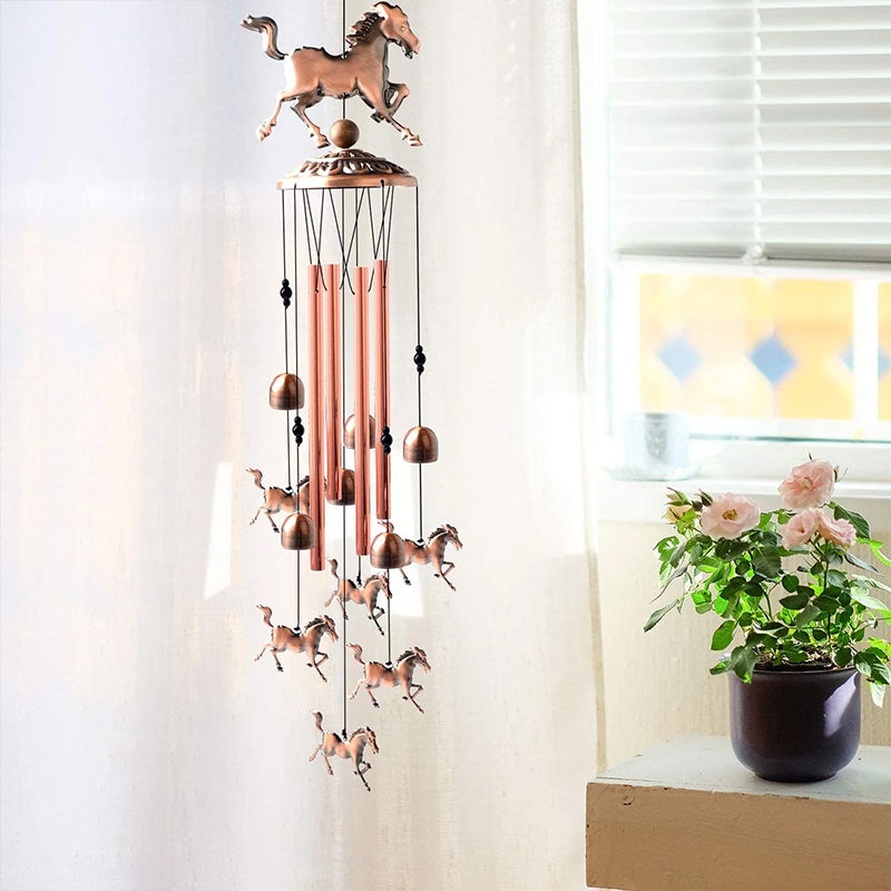 Bronze Retro Wind Chime with Horse Motif, Decorative Wind Bells for Garden and Balcony