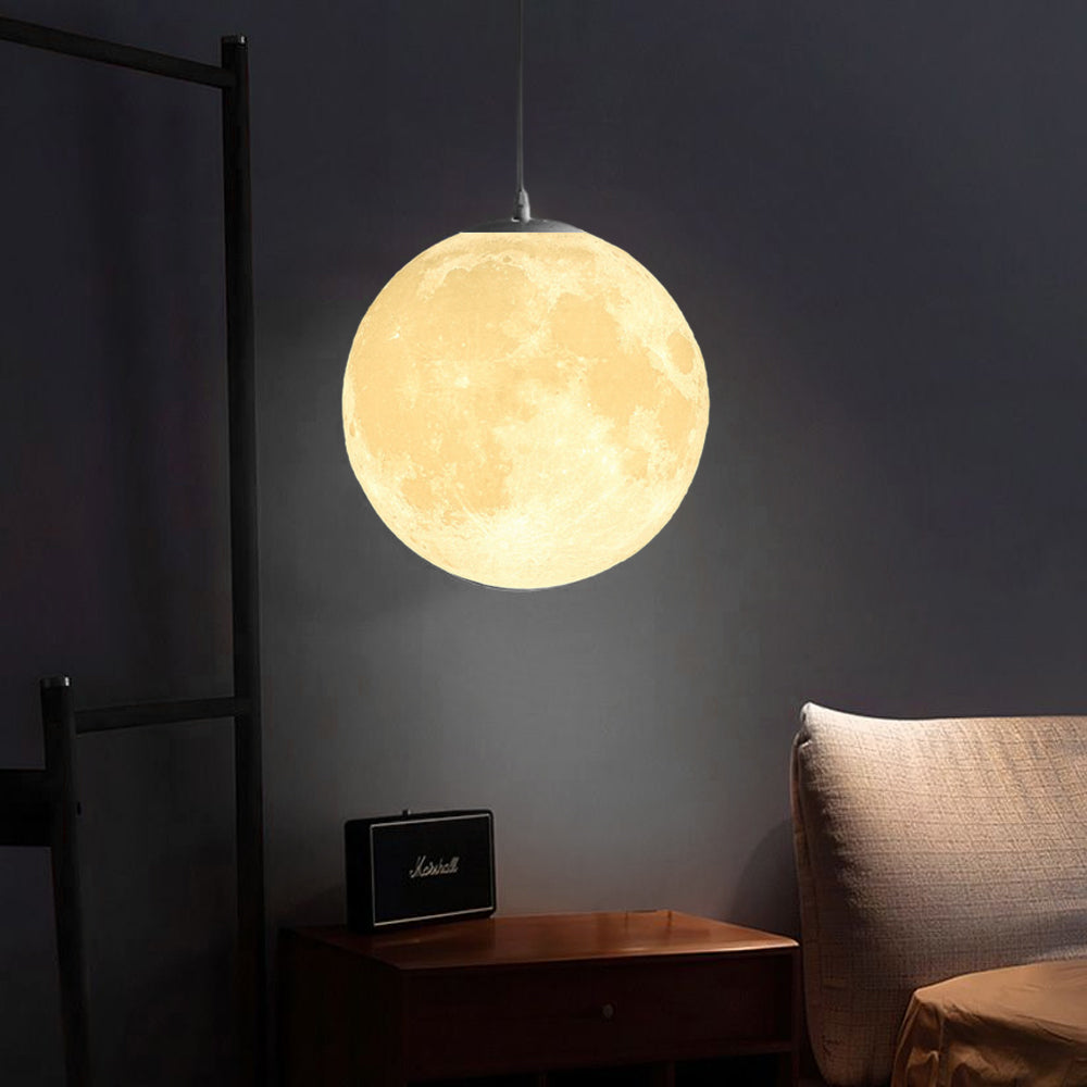 3D Round Moon Pendant Light - White Ceiling Light with Moon Design for Bedroom & Living Room