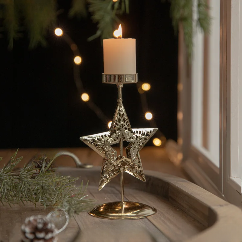 Christmas Candle Holders - Star and Christmas Tree Design for Festive Decoration