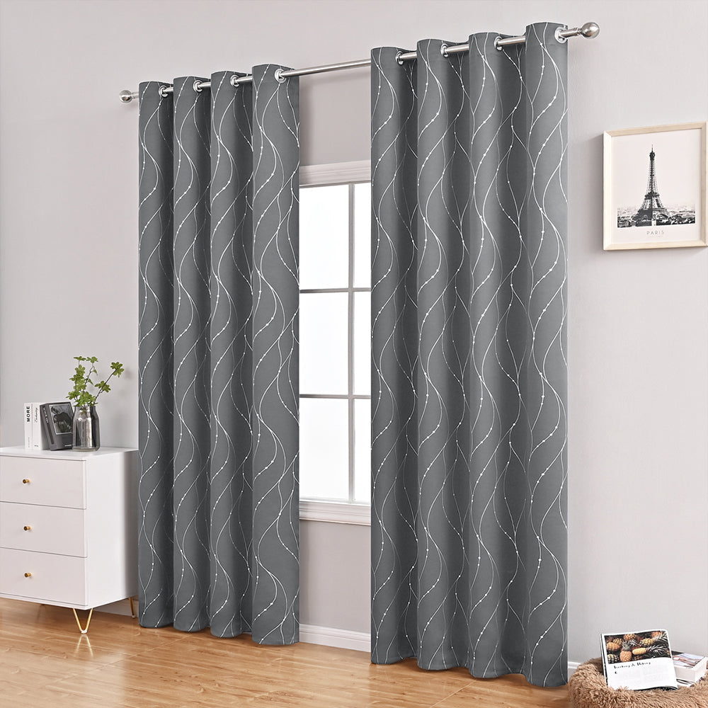 Blackout Curtain with Wave and Dot Pattern – Opaque Design for Optimal Sun Protection