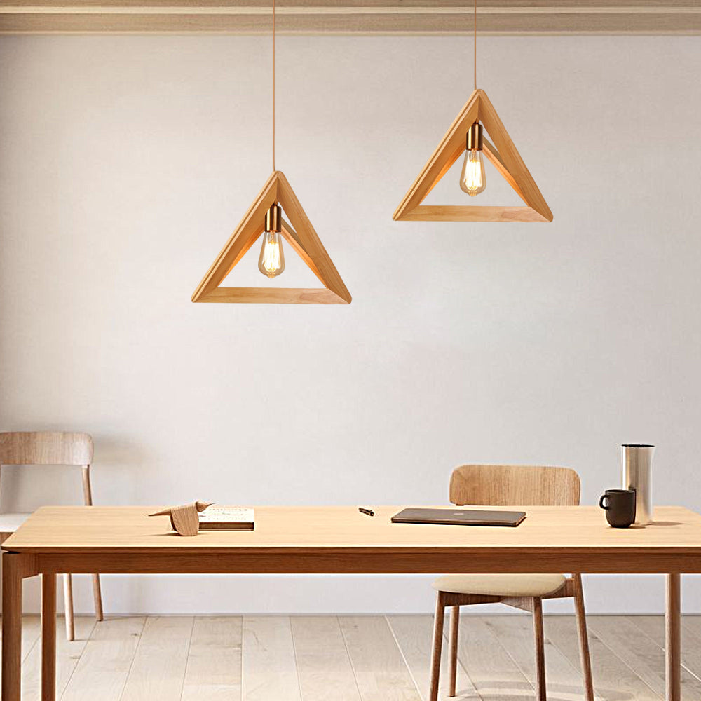 Scandinavian Pendant Light with Wooden Frame - Geometric, Minimalist Design for Dining Room and Living Room, Scandinavian Style