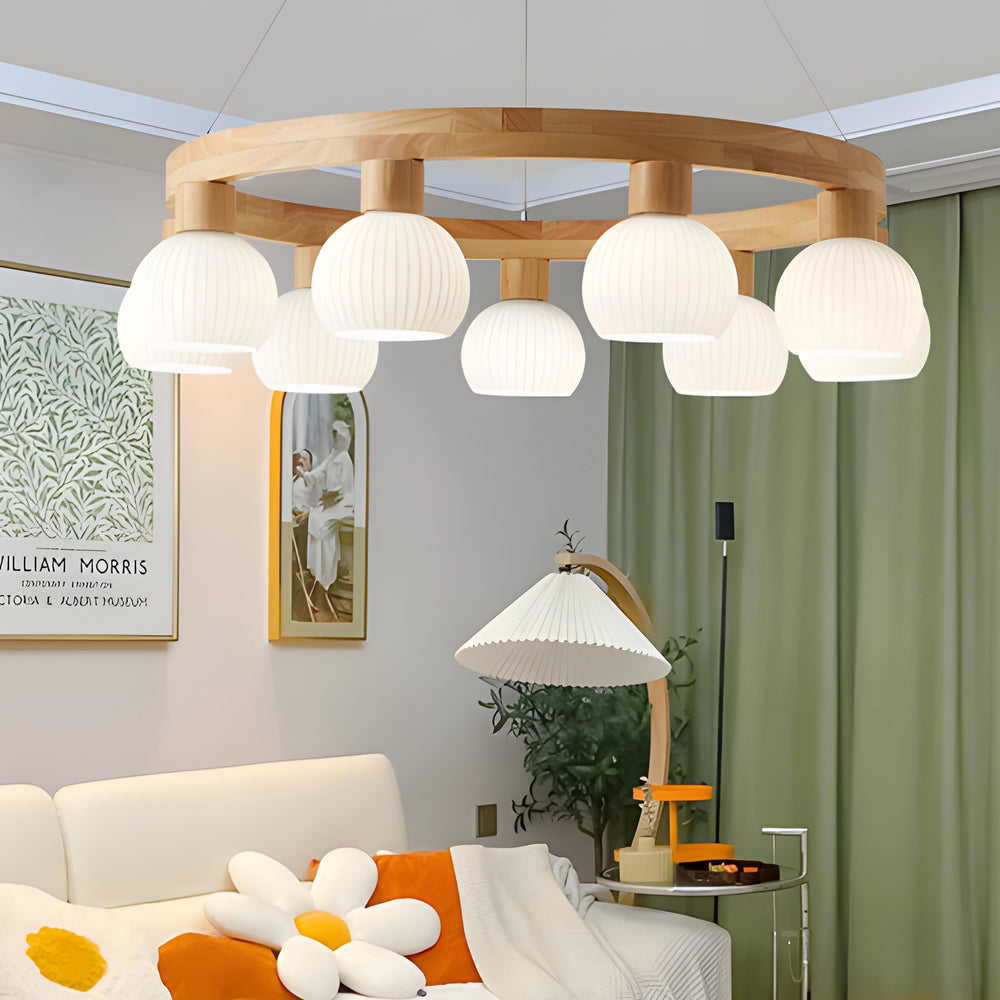 Scandinavian Wooden Chandelier with 3-Stage Dimming Function – Pendant Light for Dining Room and Living Room