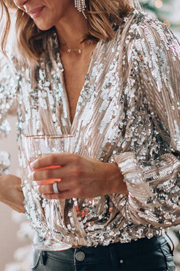 Women's Sequin V Neck Blouse | New Year