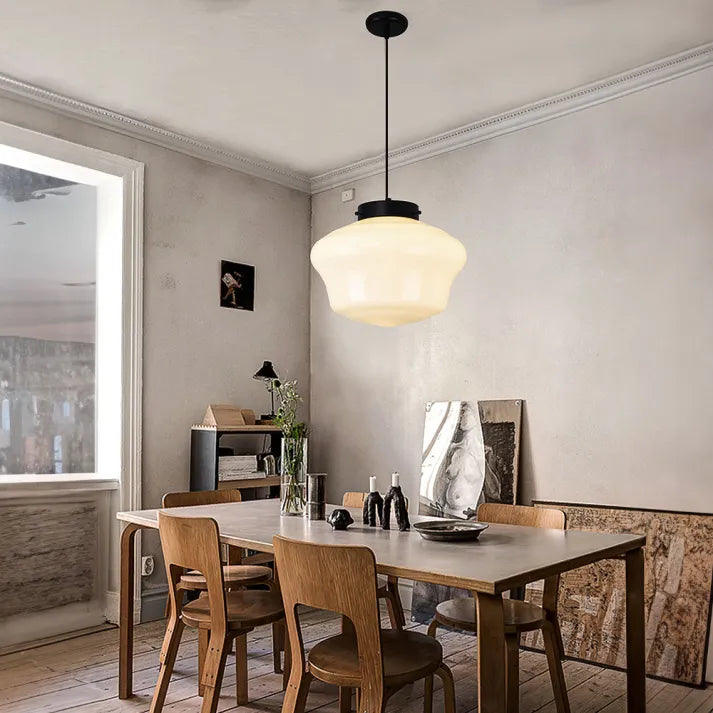 Vintage Geometric Pendant Light in Frosted Glass – Retro Pendant Light for Dining Room