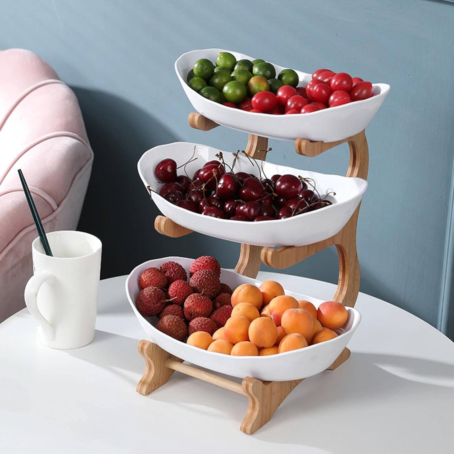 Elegant Metal Fruit Stand with 3 Tiers – Space-Saving Fruit Bowl for Kitchen and Living Room