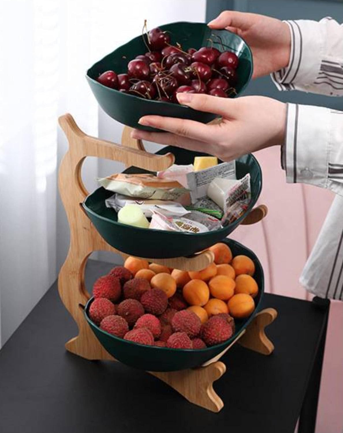 Elegant Metal Fruit Stand with 3 Tiers – Space-Saving Fruit Bowl for Kitchen and Living Room