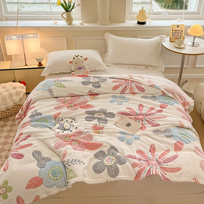 Soft Spring Blanket with Floral Pattern – Fluffy Plush Blanket for Cozy Hours at Home