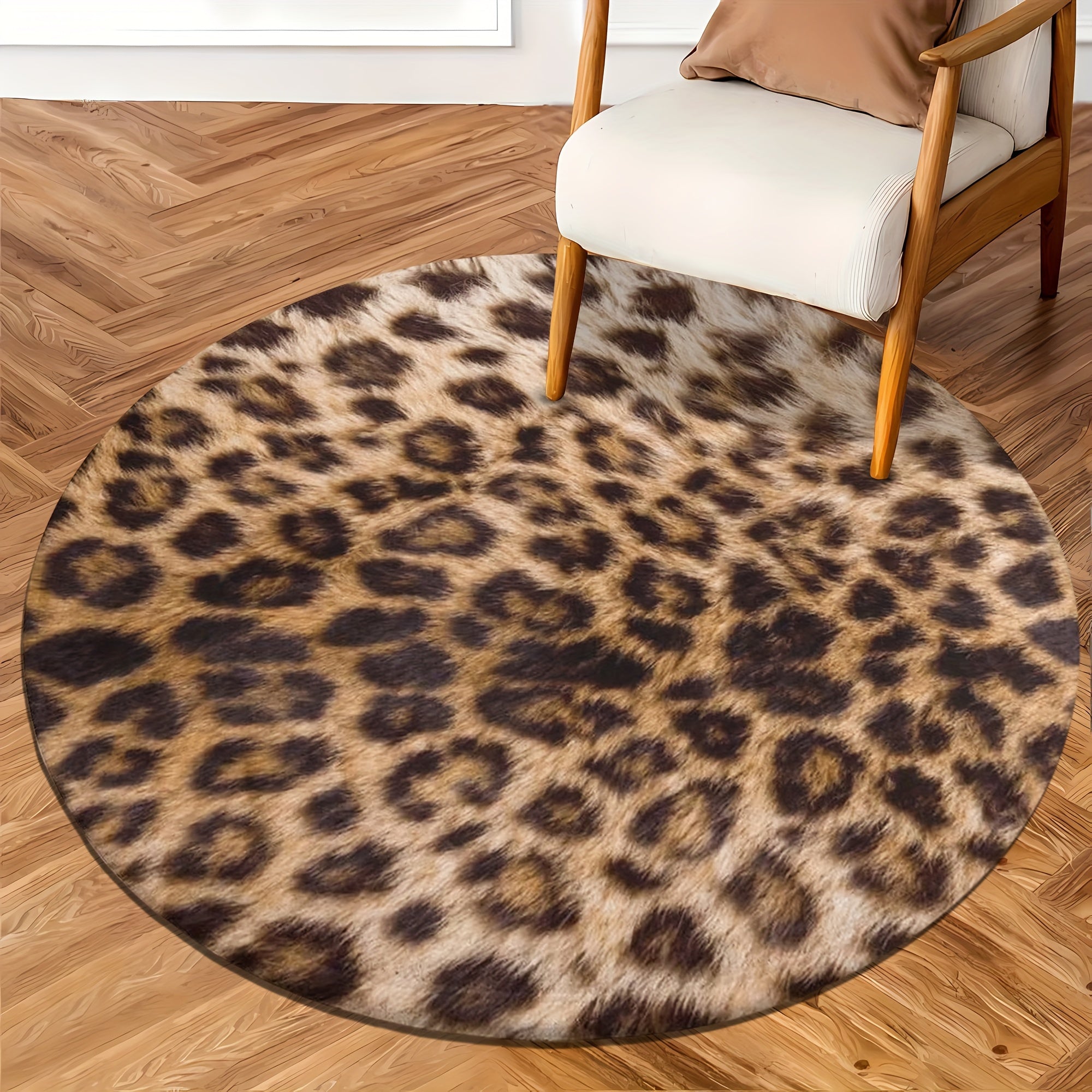 Exotic Leopard Flannel Rug – Soft Round Rug in Leopard Pattern for Living Room & Bedroom