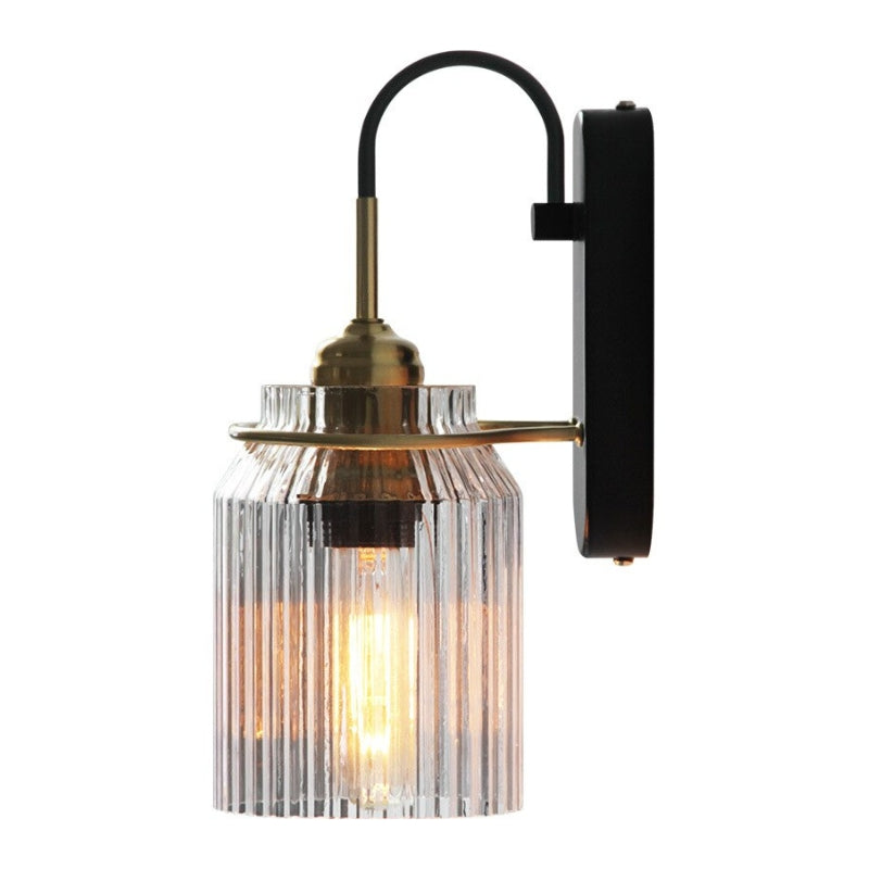 Vintage Wall Lamp with Ribbed Glass Shade, Retro Wall Light for Living Room & Hallway