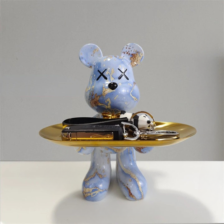 Bear Figurine with Tray, Modern Decorative Figure for Living Room and Hallway