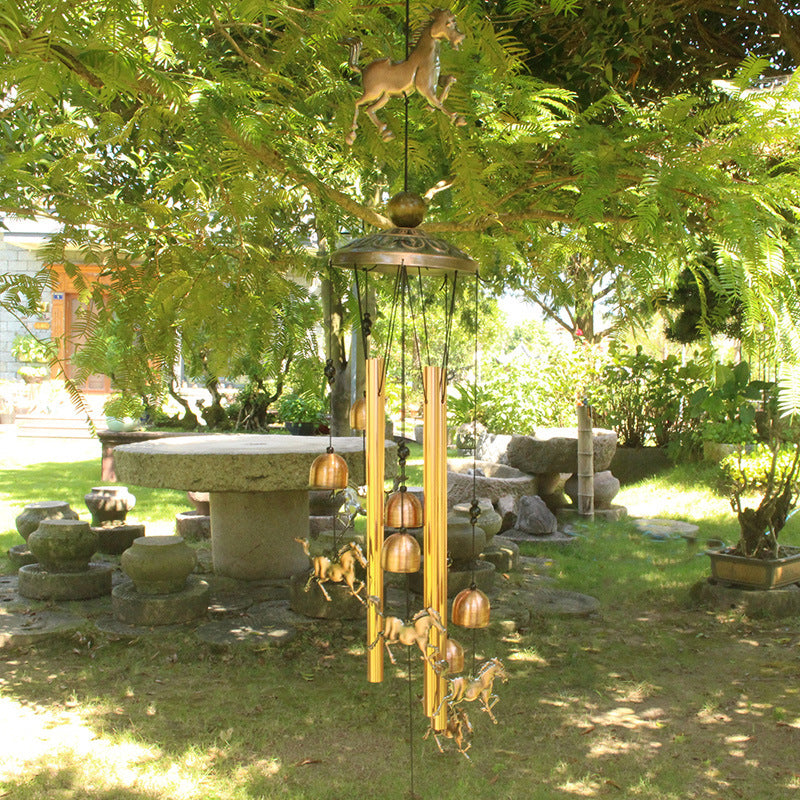 Bronze Retro Wind Chime with Horse Motif, Decorative Wind Bells for Garden and Balcony