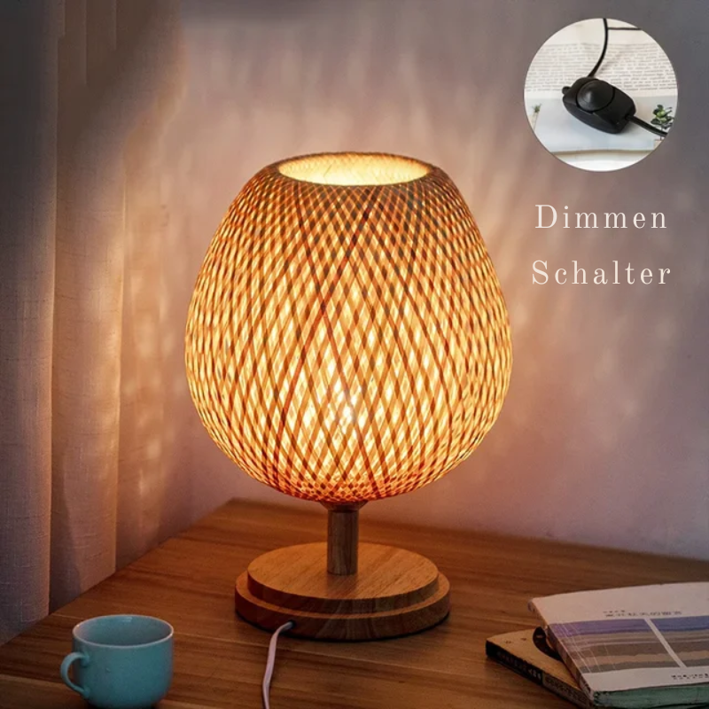 Vintage Bamboo Table Lamp - Retro Bamboo Lamp for Living Room and Office