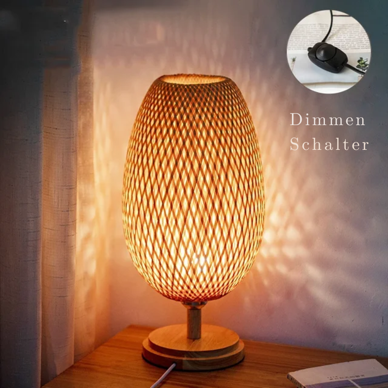 Vintage Bamboo Table Lamp - Retro Bamboo Lamp for Living Room and Office