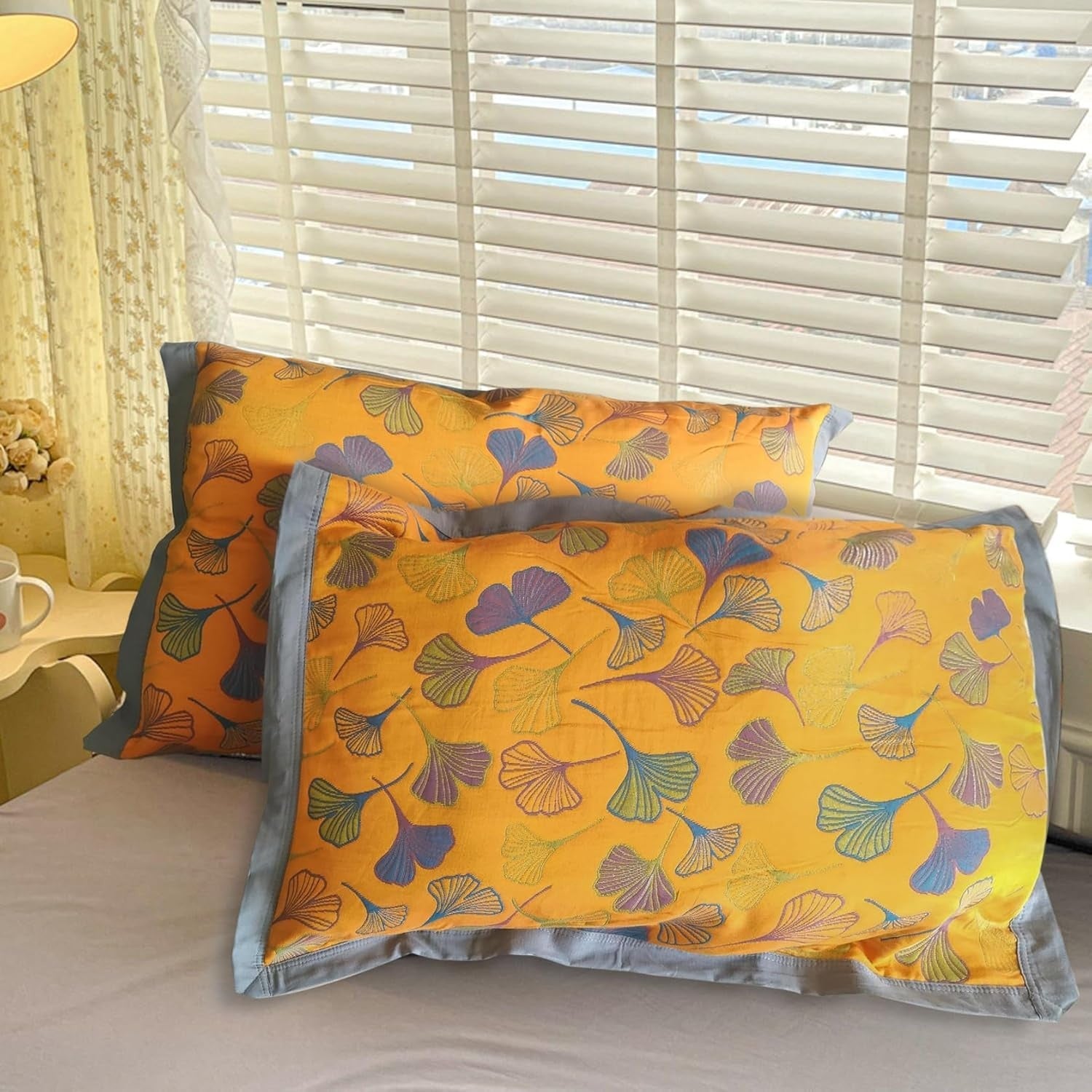 Embroidered Ginkgo Pattern Pillowcases