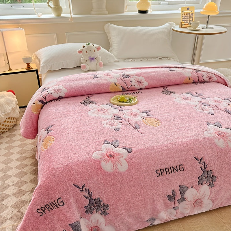 Soft Spring Blanket with Floral Pattern – Fluffy Plush Blanket for Cozy Hours at Home