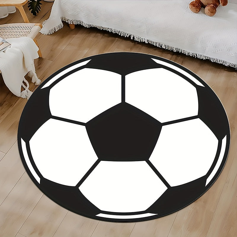 Round Football Rug with Non-Slip Backing – Sporty Rug for Kids' Room & Living Room