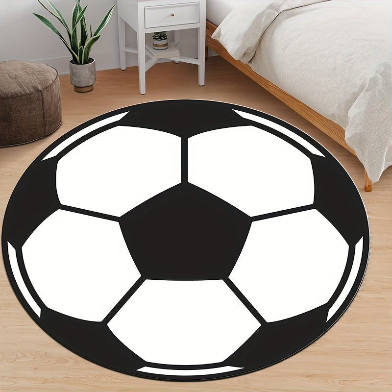 Round Football Rug with Non-Slip Backing – Sporty Rug for Kids' Room & Living Room