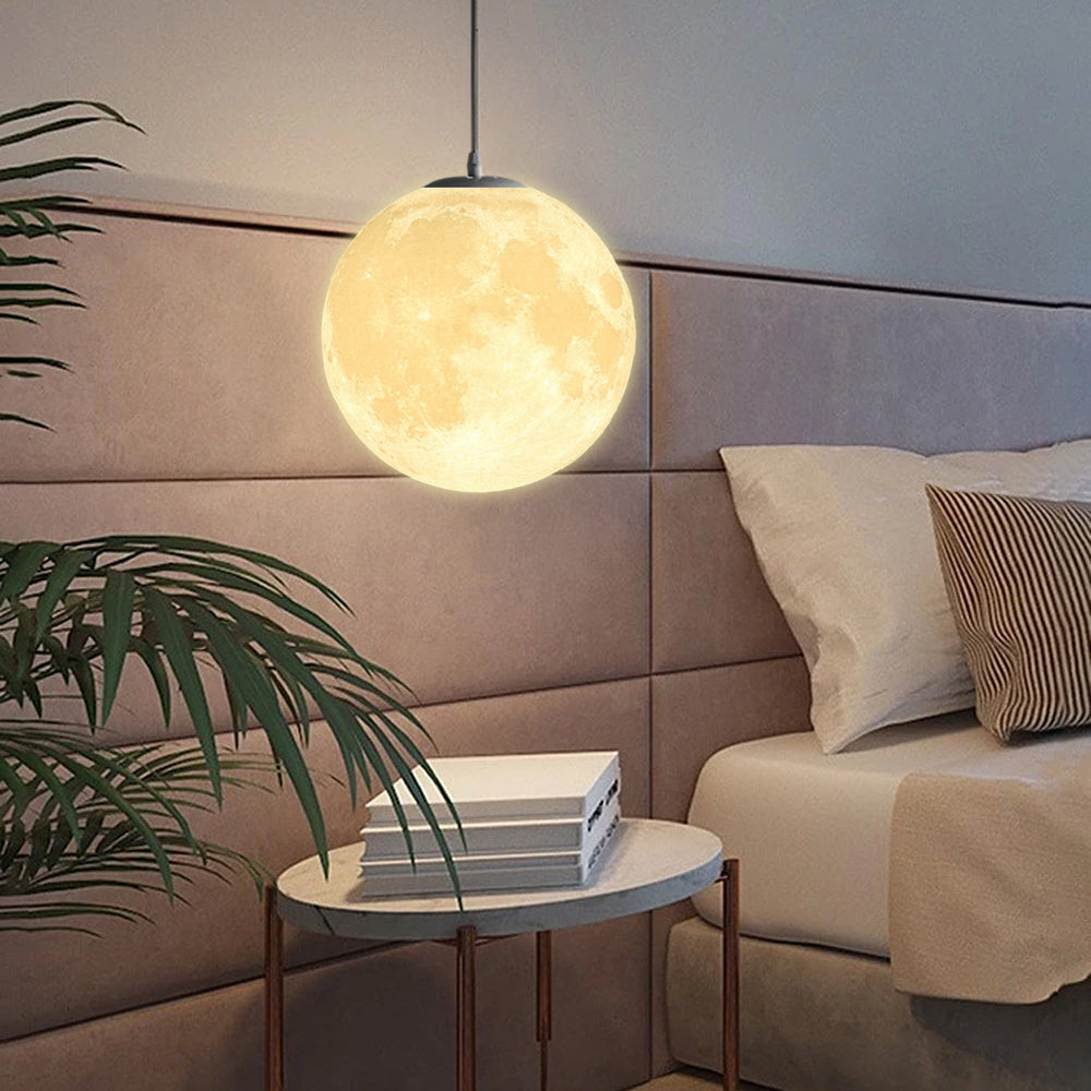 3D Round Moon Pendant Light - White Ceiling Light with Moon Design for Bedroom & Living Room