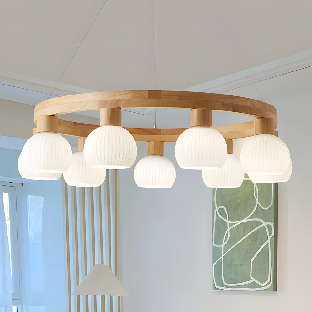 Scandinavian Wooden Chandelier with 3-Stage Dimming Function – Pendant Light for Dining Room and Living Room