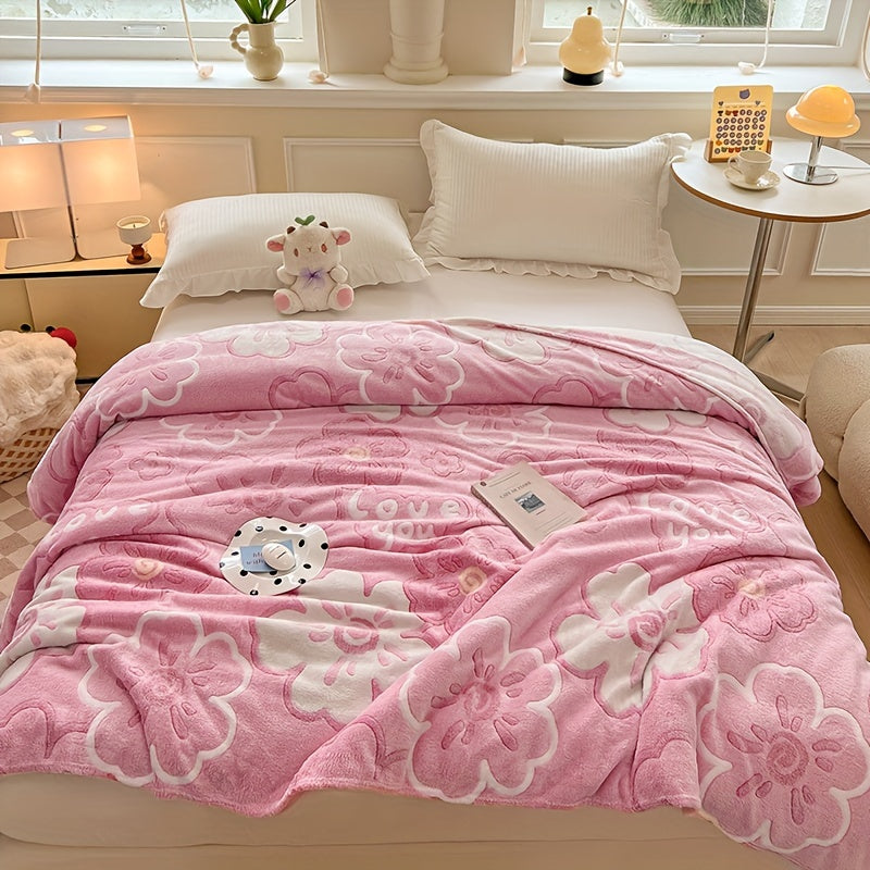 Soft Spring Blanket with Floral Pattern – Fluffy Plush Blanket for Cozy Hours at Home