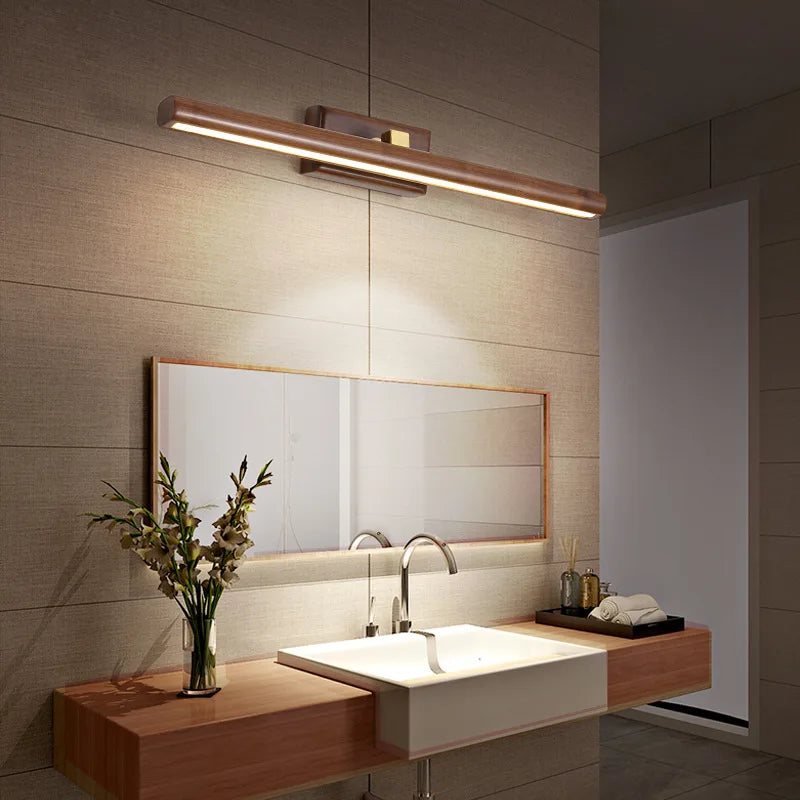 Black Walnut Wood Wall Lamp – Modern Wall Lamp Made of Natural Wood with LED Light for Bathroom and Bedroom