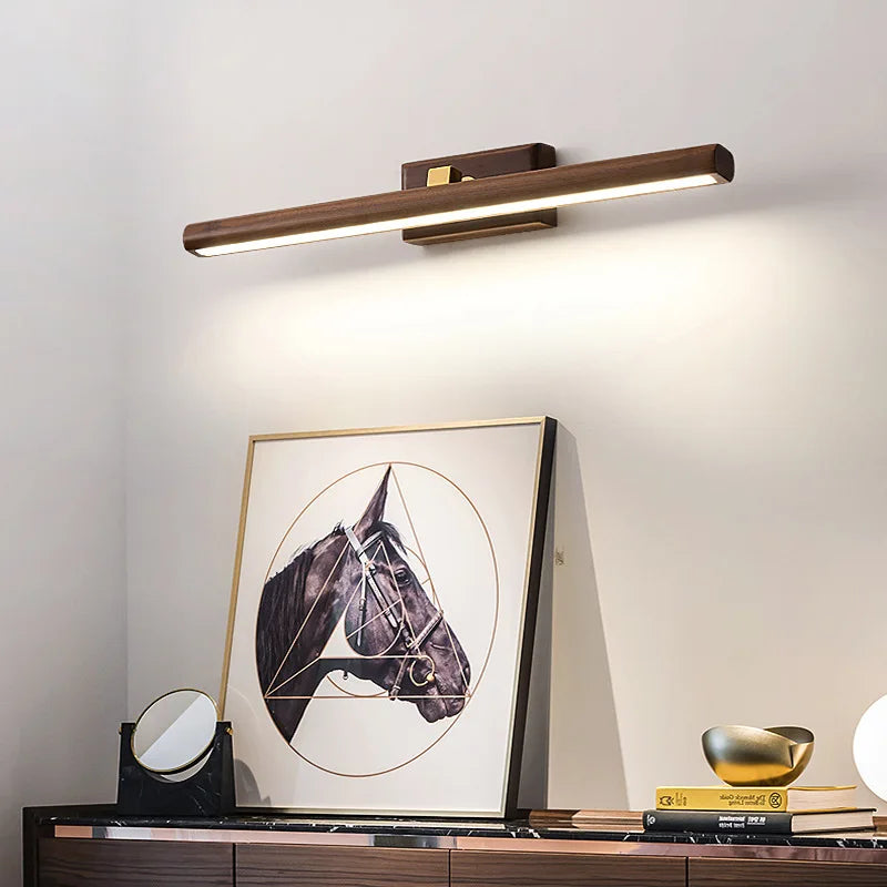 Black Walnut Wood Wall Lamp – Modern Wall Lamp Made of Natural Wood with LED Light for Bathroom and Bedroom