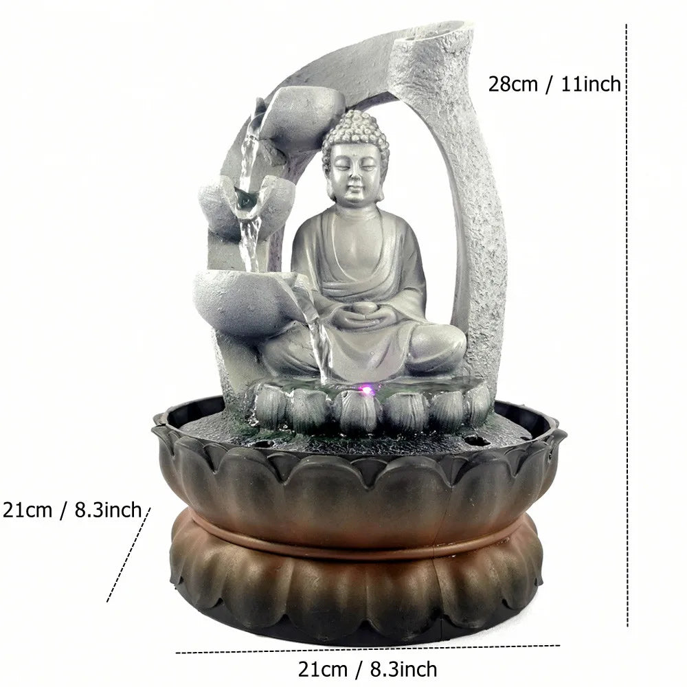 Buddha Water Fountain for Indoor Use, Relaxing Indoor Fountain with LED Lighting