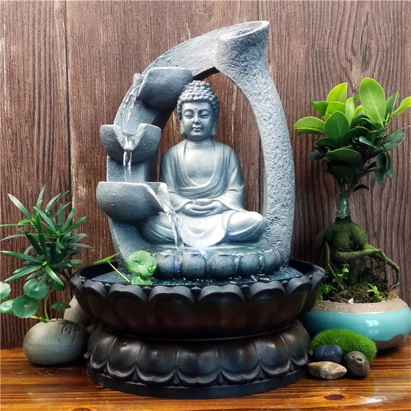 Buddha Water Fountain for Indoor Use, Relaxing Indoor Fountain with LED Lighting