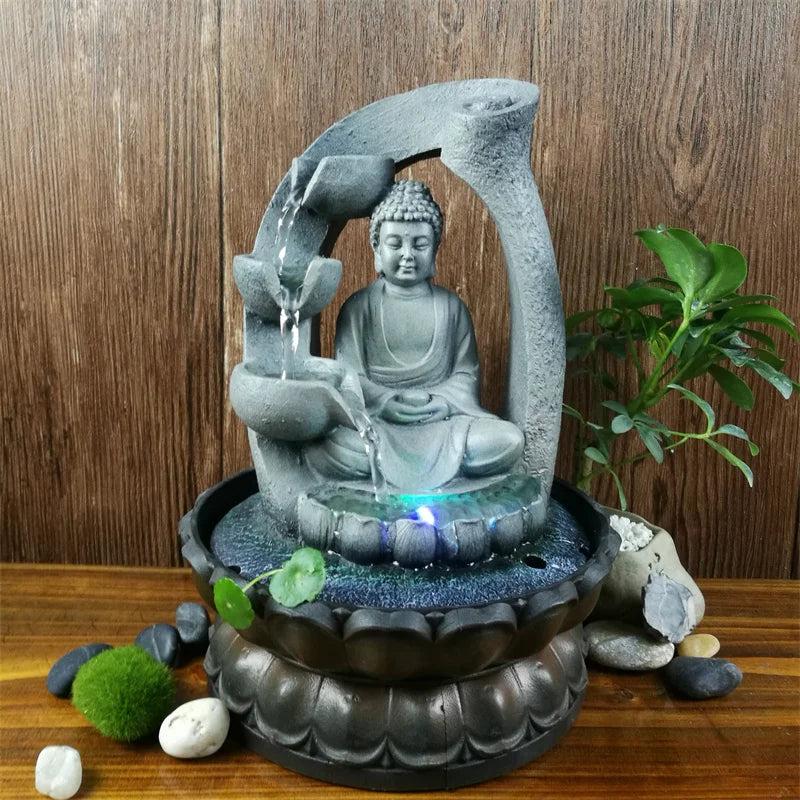 Buddha Water Fountain for Indoor Use, Relaxing Indoor Fountain with LED Lighting