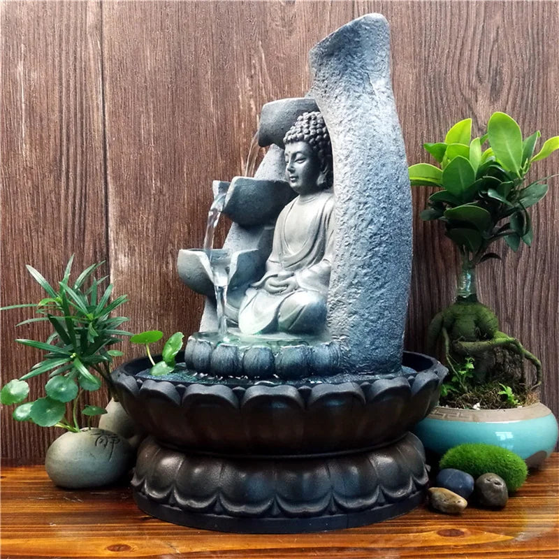 Buddha Water Fountain for Indoor Use, Relaxing Indoor Fountain with LED Lighting