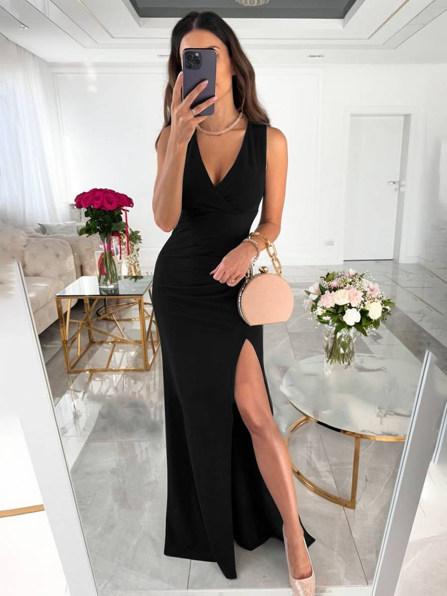 Women's V Neck Sleeveless Wedding Guest Dress | Maxi