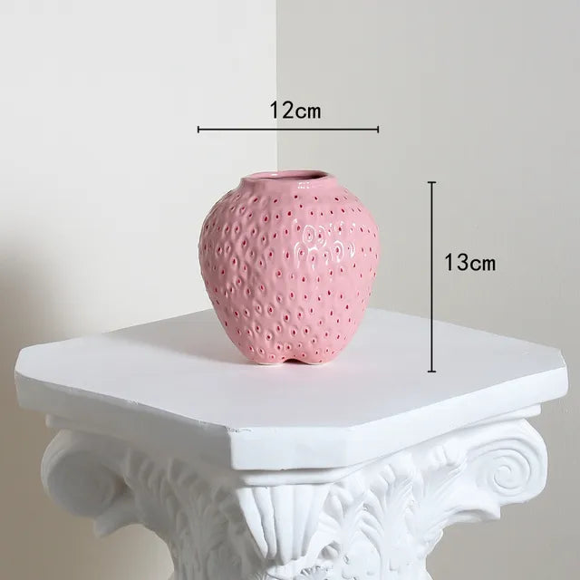 Ceramic Vase in Strawberry Design, Decorative Flower Vase for Living Room and Kitchen