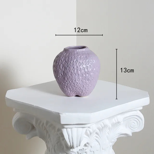 Ceramic Vase in Strawberry Design, Decorative Flower Vase for Living Room and Kitchen