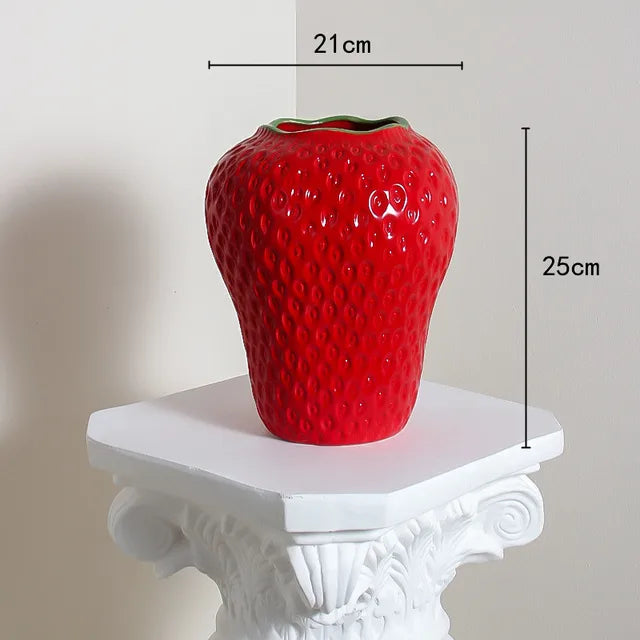 Ceramic Vase in Strawberry Design, Decorative Flower Vase for Living Room and Kitchen