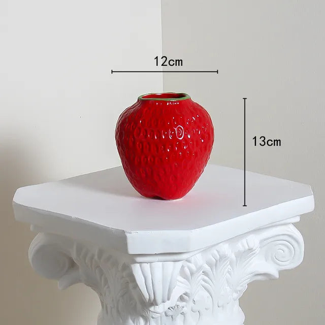 Ceramic Vase in Strawberry Design, Decorative Flower Vase for Living Room and Kitchen