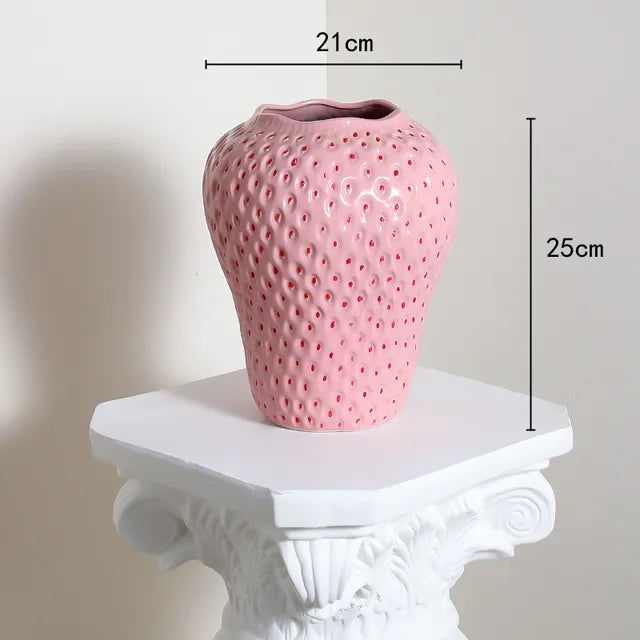 Ceramic Vase in Strawberry Design, Decorative Flower Vase for Living Room and Kitchen