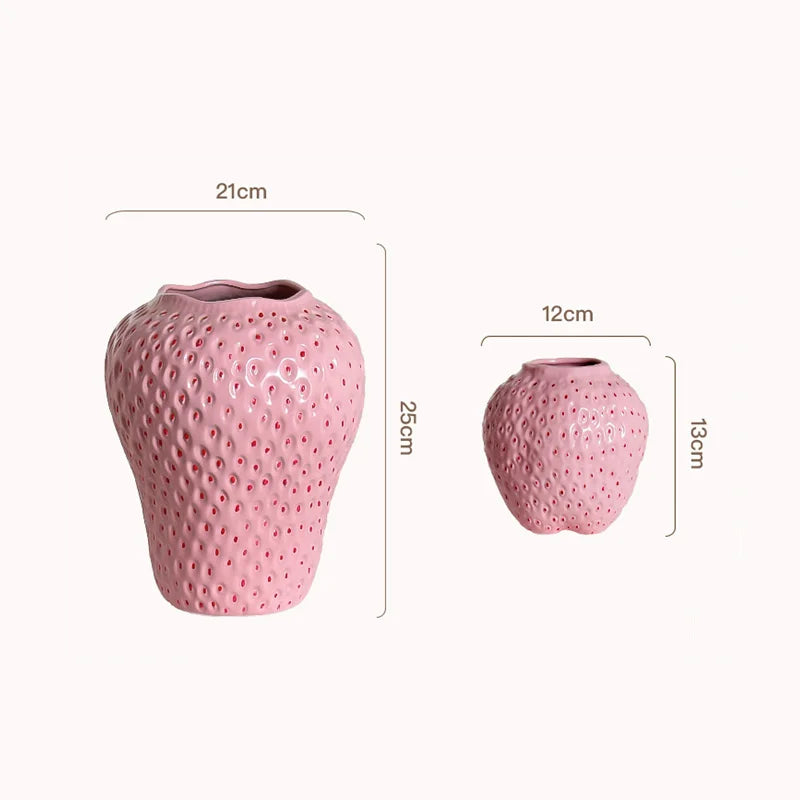 Ceramic Vase in Strawberry Design, Decorative Flower Vase for Living Room and Kitchen