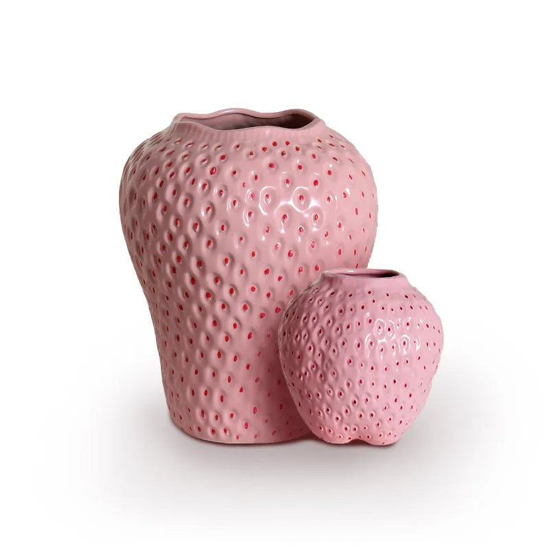 Ceramic Vase in Strawberry Design, Decorative Flower Vase for Living Room and Kitchen