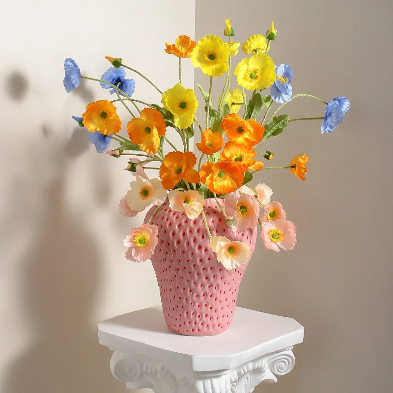 Ceramic Vase in Strawberry Design, Decorative Flower Vase for Living Room and Kitchen