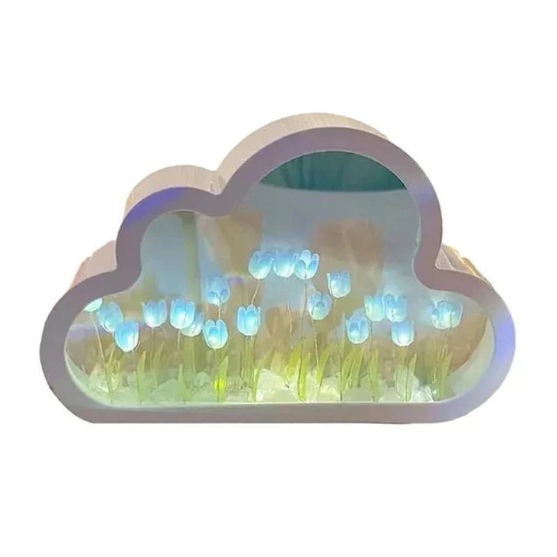 Cloud-Shaped LED Night Light with Tulips – Decorative Lighting for Children's Rooms