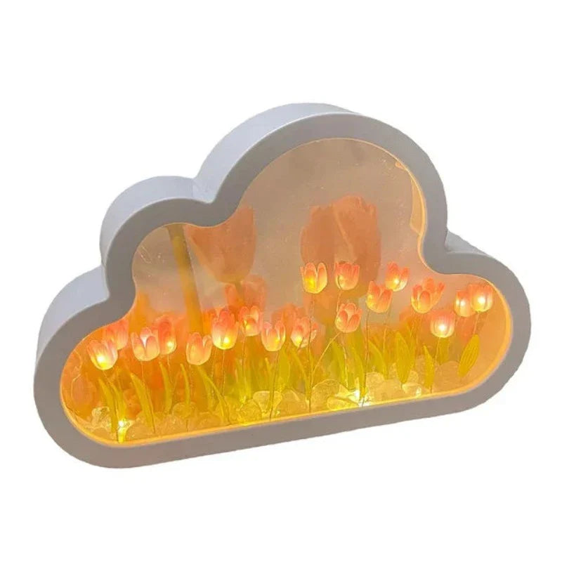 Cloud-Shaped LED Night Light with Tulips – Decorative Lighting for Children's Rooms