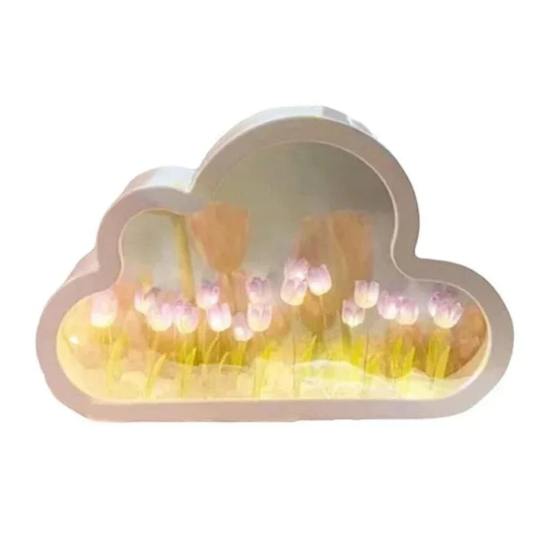 Cloud-Shaped LED Night Light with Tulips – Decorative Lighting for Children's Rooms