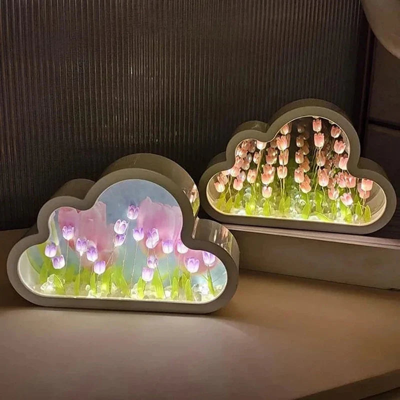 Cloud-Shaped LED Night Light with Tulips – Decorative Lighting for Children's Rooms