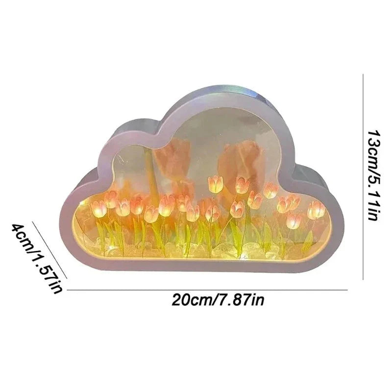 Cloud-Shaped LED Night Light with Tulips – Decorative Lighting for Children's Rooms