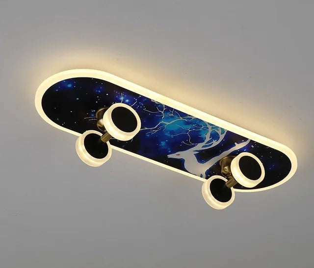 Skateboard Ceiling Light for Children's Room | Modern LED Lamp for Boys' Room