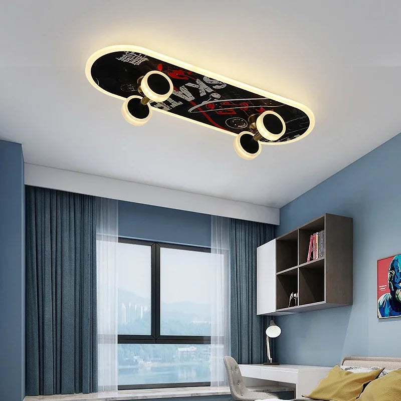 Skateboard Ceiling Light for Children's Room | Modern LED Lamp for Boys' Room