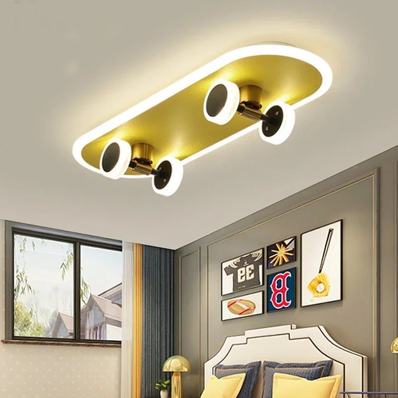 Skateboard Ceiling Light for Children's Room | Modern LED Lamp for Boys' Room