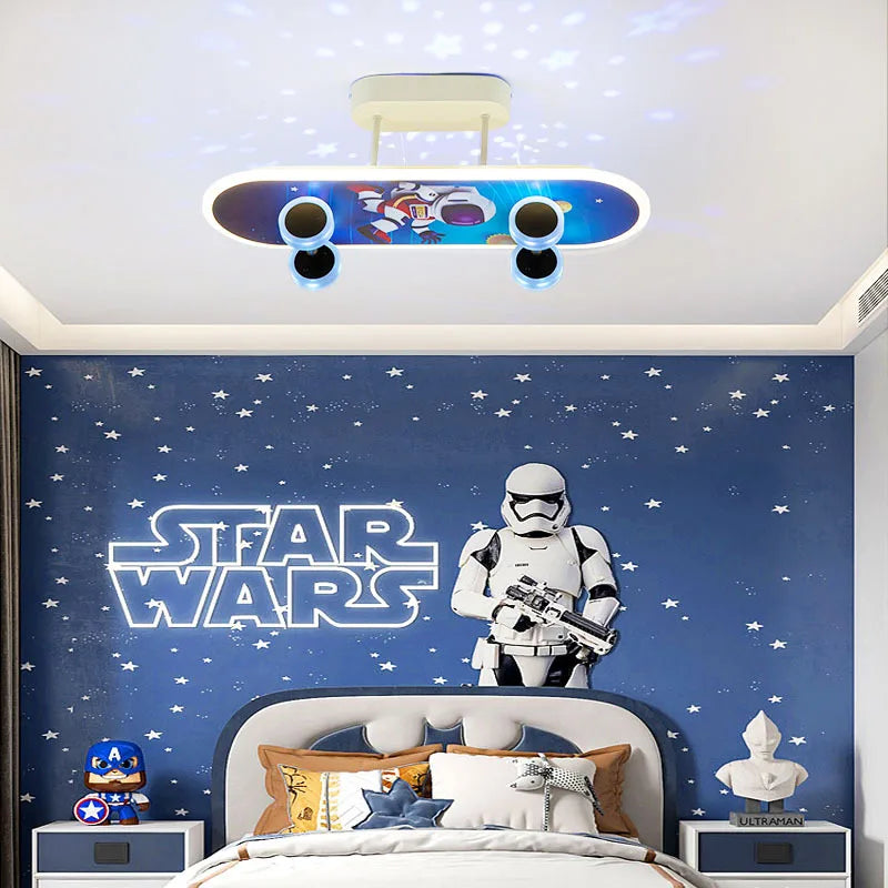 Skateboard Ceiling Light for Children's Room | Modern LED Lamp for Boys' Room