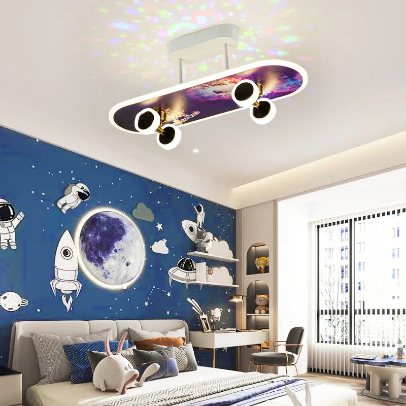 Skateboard Ceiling Light for Children's Room | Modern LED Lamp for Boys' Room