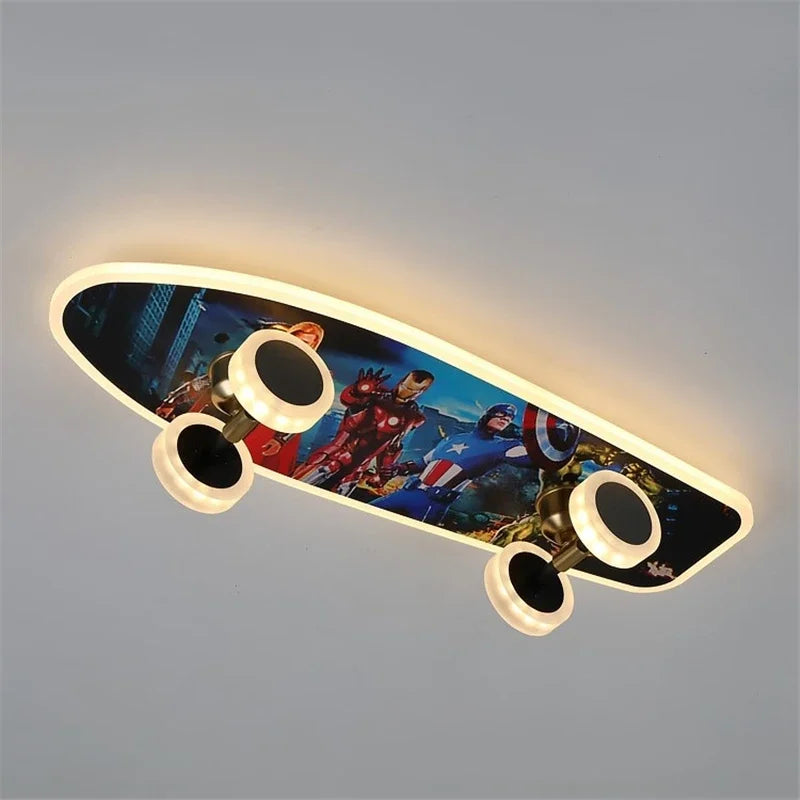 Skateboard Ceiling Light for Children's Room | Modern LED Lamp for Boys' Room